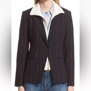 Veronica Beard Carter pinstripe dicky women’s blazer - navy and Burgundy Stripes